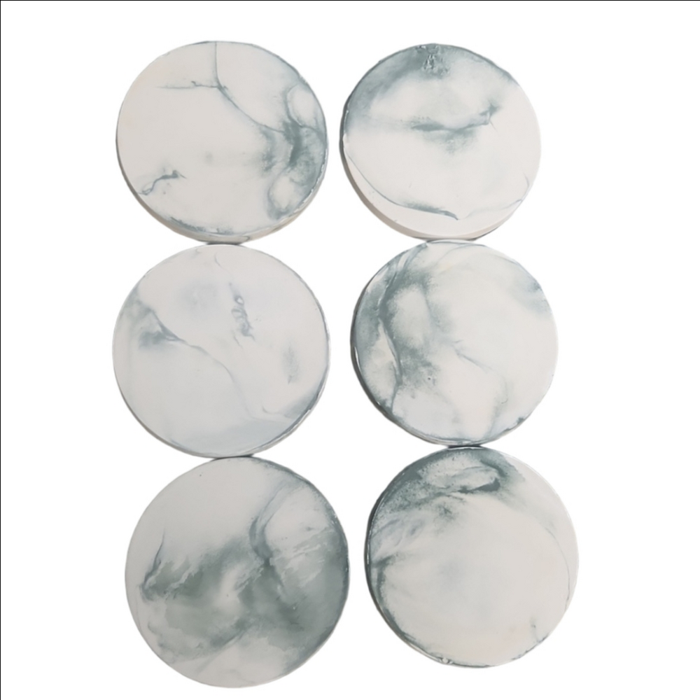Set Of 6 Green & White Marble Pattern Coasters Set